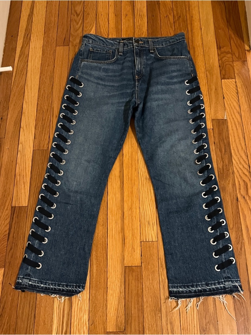 Veronica Beard EUC Lace Up Ines Girlfriend Jean Stone Blue Wash Sz 28